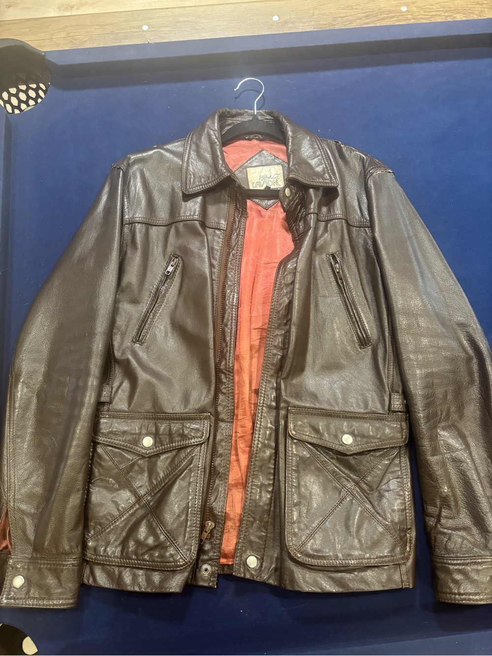 Classic Men's Brown Leather Jacket with Orange Lining